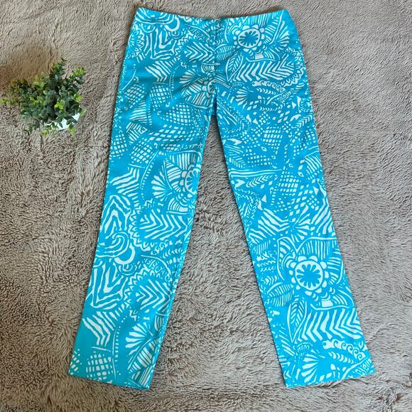 Elliott Lauren Blue / White Tropical Print Preppy Casual Summer Pants Size: 6 - Picture 1 of 16